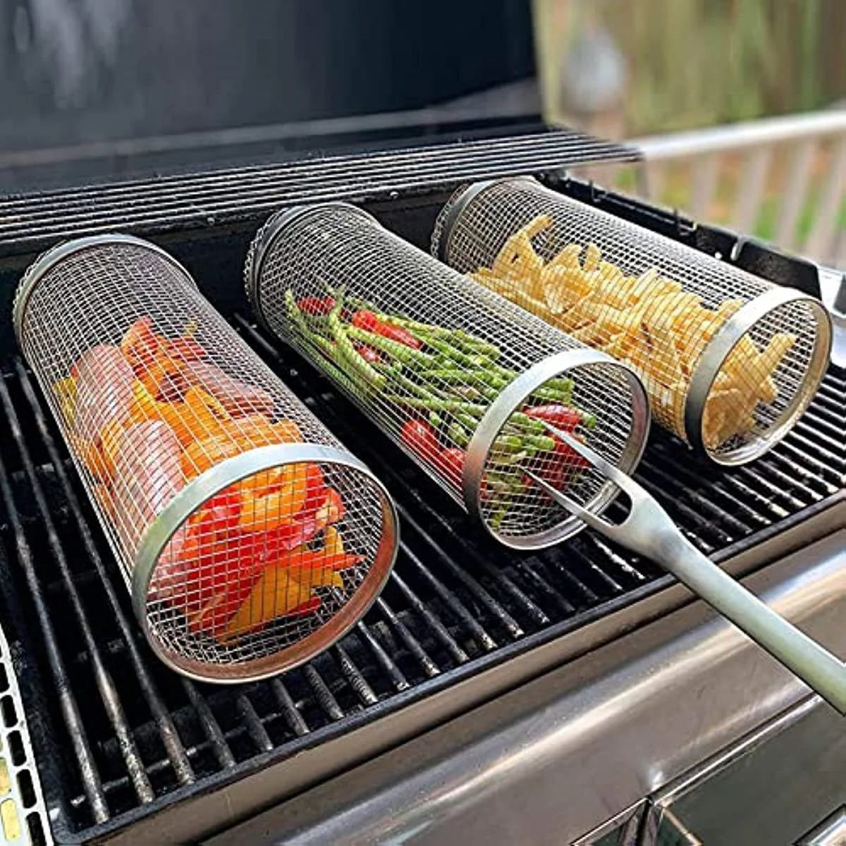 Stainless Steel Rolling BBQ Grill Basket