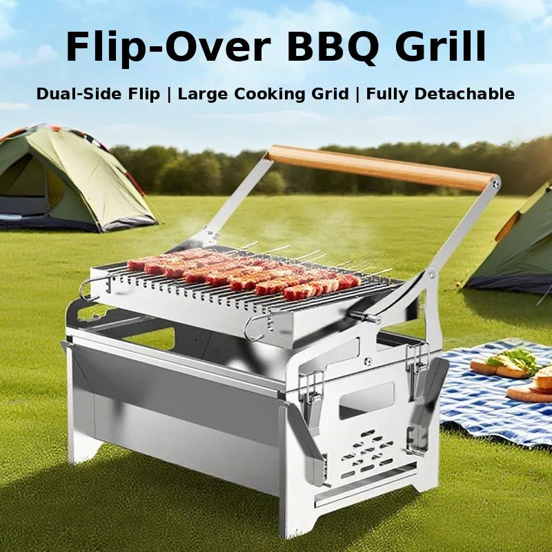 Foldable Charcoal BBQ Grill with Detachable Grate – Outdoor Use Only