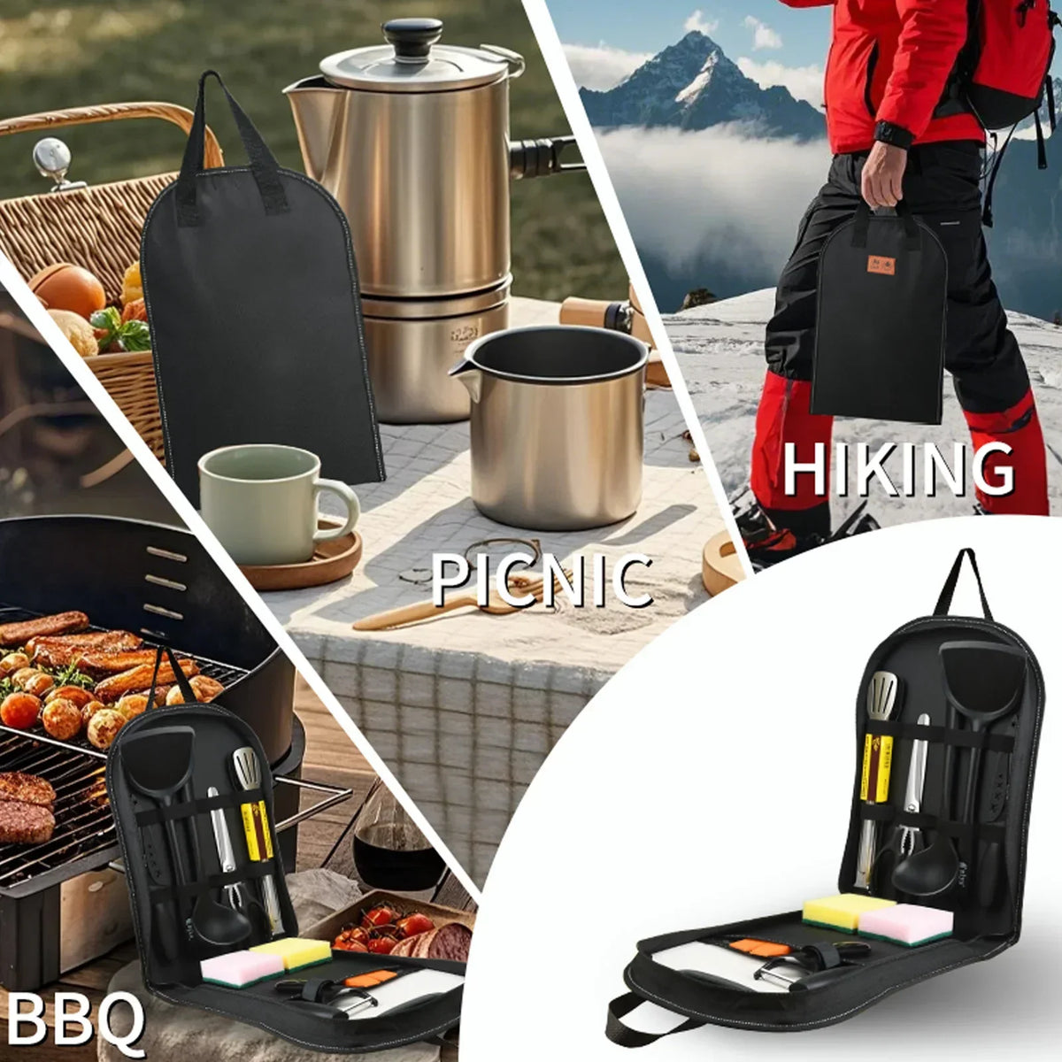 10-Piece BBQ & Camping Utensils Set – Stainless Steel
