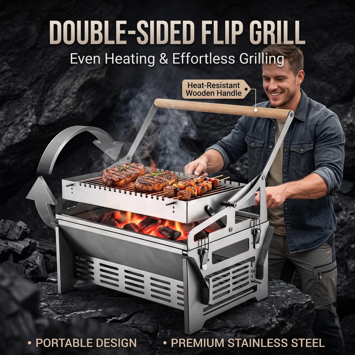Foldable Charcoal BBQ Grill with Detachable Grate – Outdoor Use Only