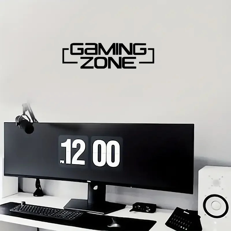 Gaming Zone Decor - Bold "GAMING ZONE" Text, Modern Gaming Room Decoration - Self-Adhesive Vinyl Stickers for Windows