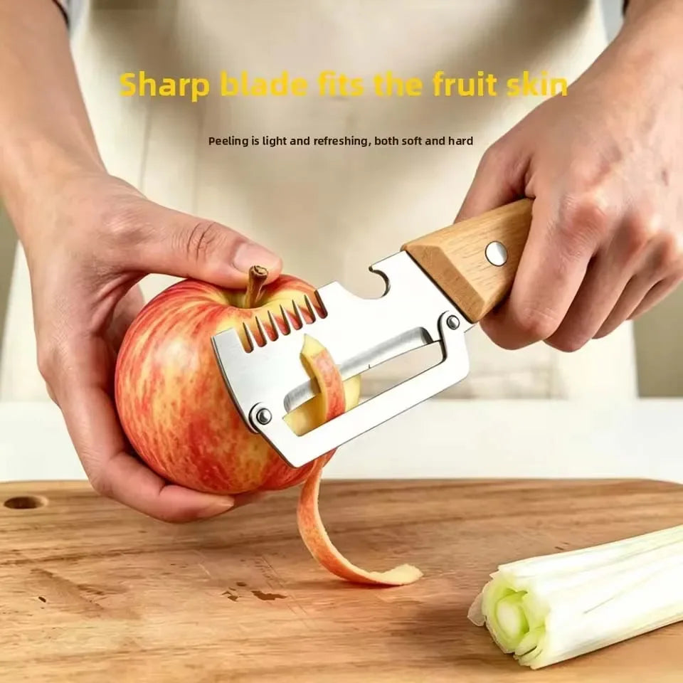 Stainless Steel Vegetable Peeler with Wooden Handle Ergonomic Non Slip Kitchen Tool