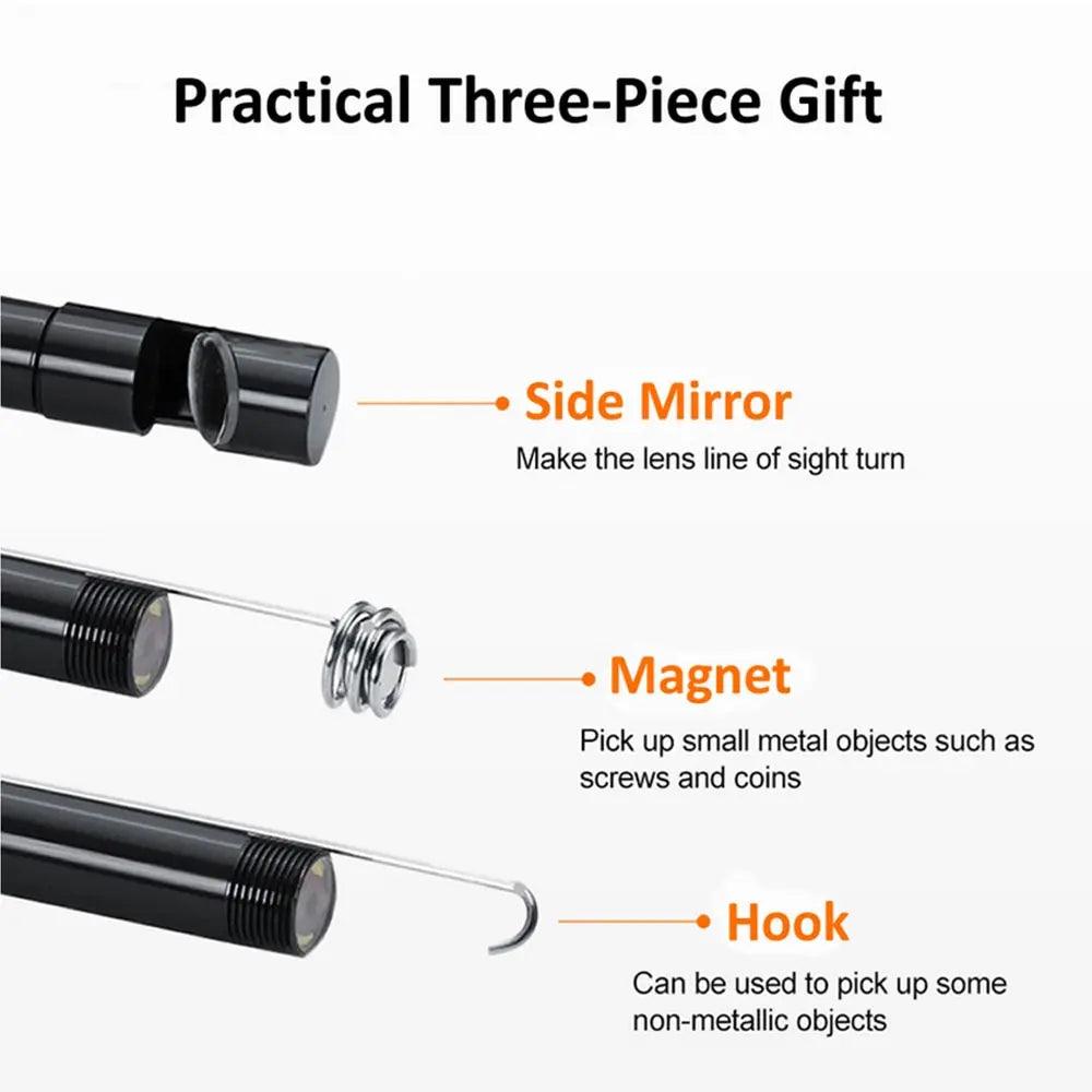7mm Endoscope Camera – IP67 Waterproof, 6 LED Lights, Type-C & USB for Android & PC