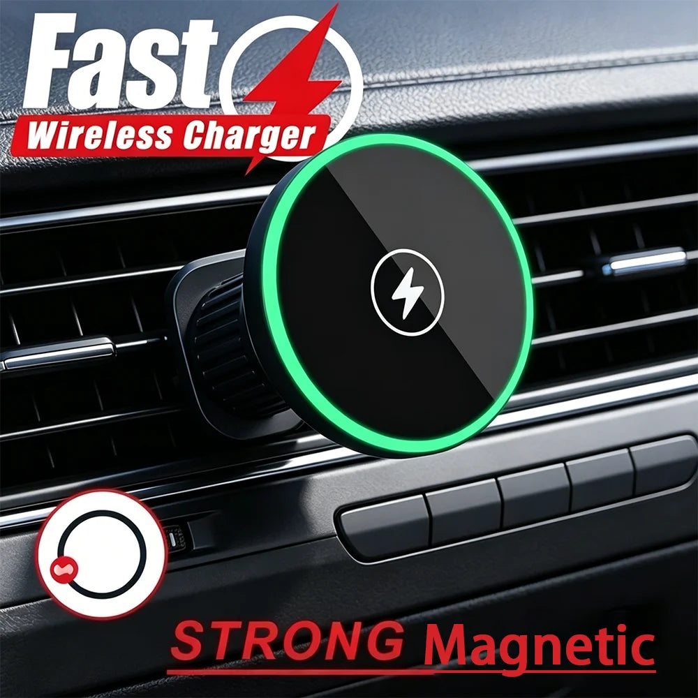 30W Magnetic Car Charger – Wireless, Fast Charging & Phone Mount in One