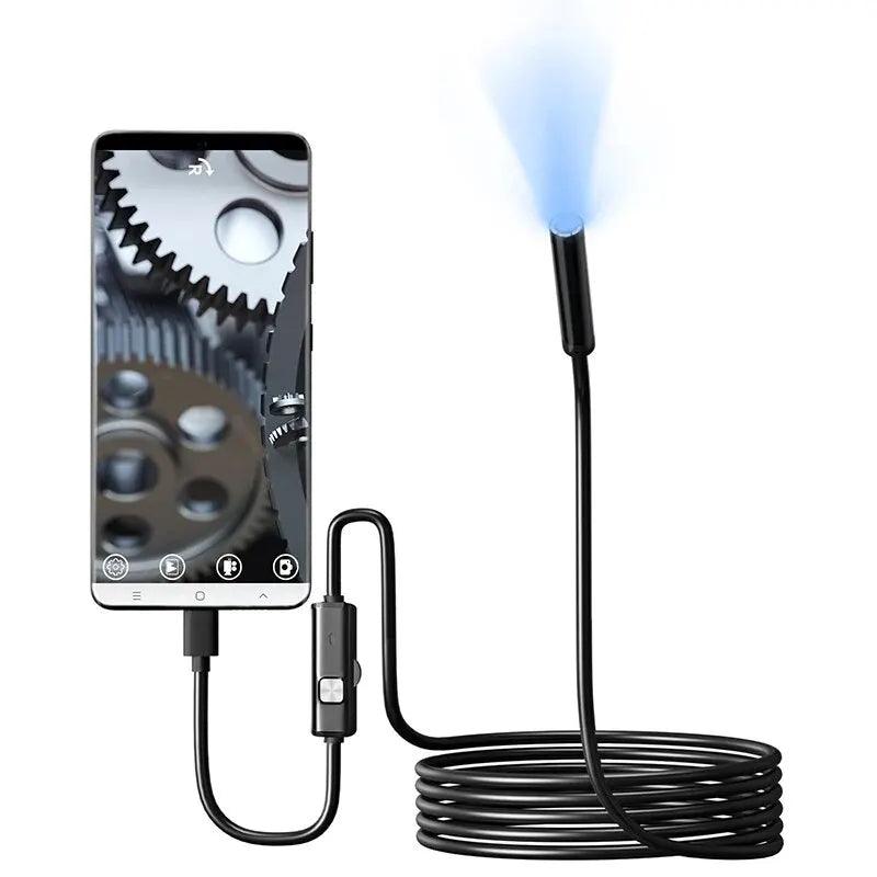 7mm Endoscope Camera – IP67 Waterproof, 6 LED Lights, Type-C & USB for Android & PC