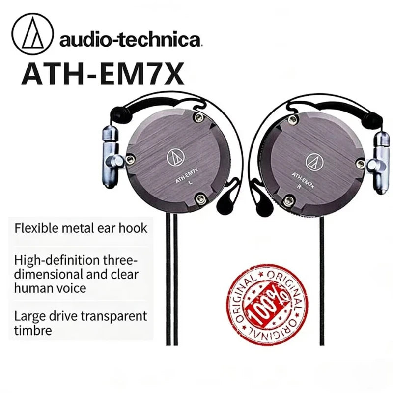 Original Audio Technica ATH-EM7X Open-Ear Headphones Flexible Metal Ear-Hook HiFi Clear Vocals Wired Earphones for Sports