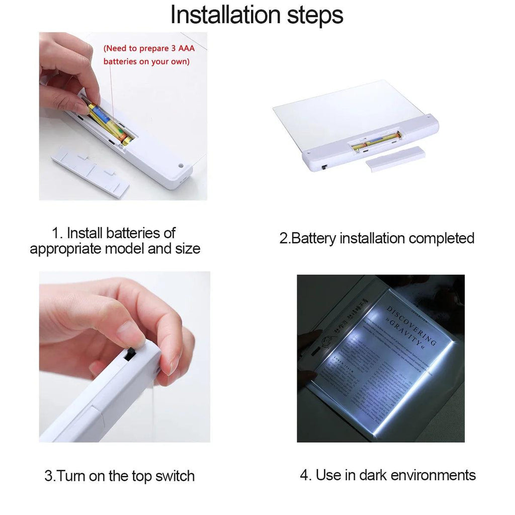 Travel Reading Lamp Book Light Rechargeable Clear LED Flat Reading Light Dimmable Panel Plate