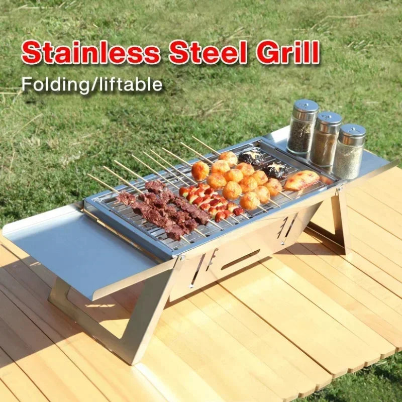 Folding Stainless Steel Charcoal BBQ Stove – Outdoor Skewer Grill