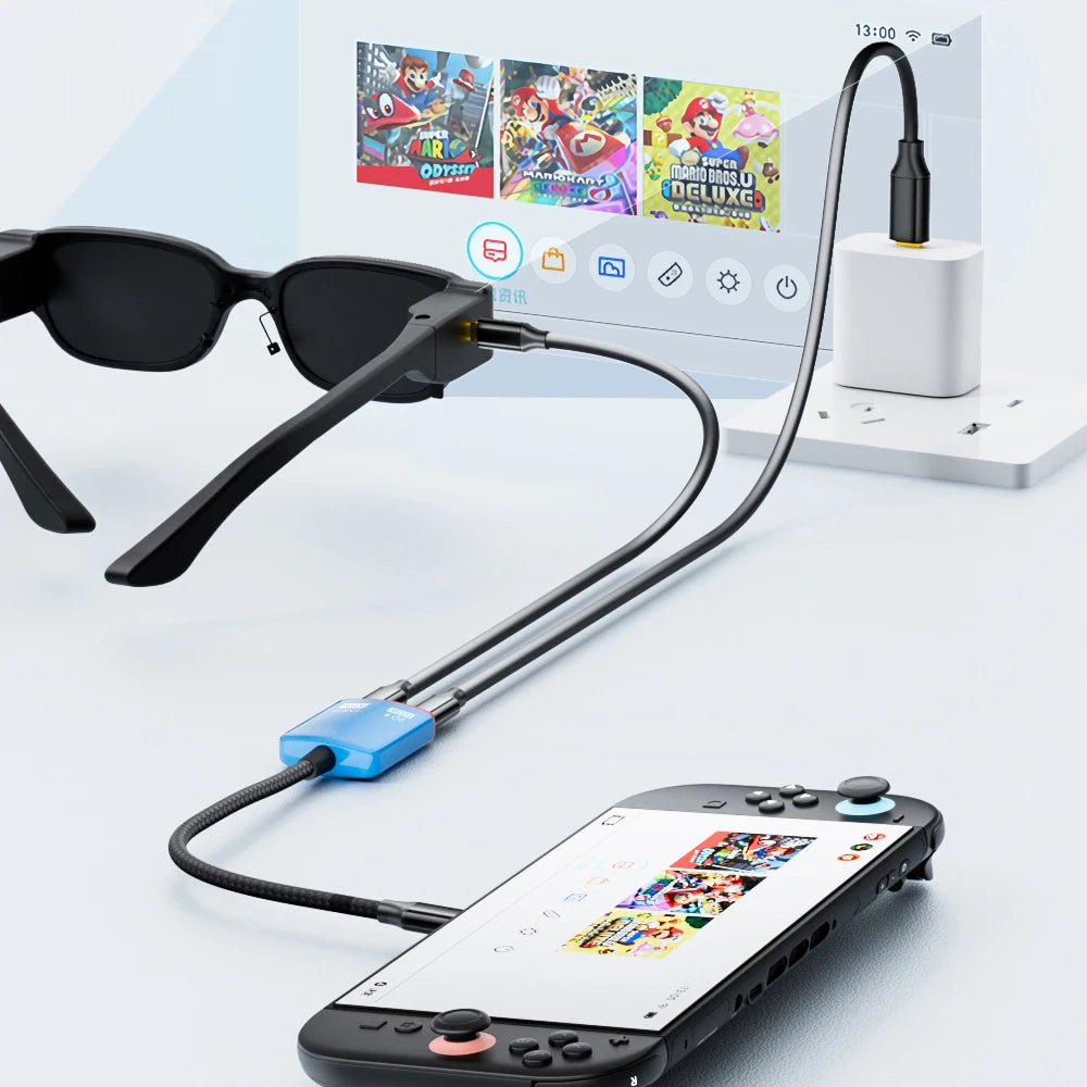 AR Smart Glasses Cable Adapter Converter 100W Type C Universal Docking Station 2 In1 USB C Hub for Steam Deck XREAL AR Glasses