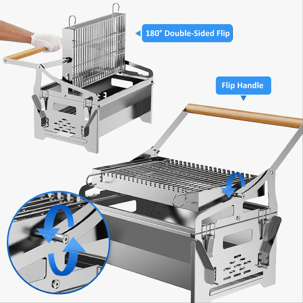 Foldable Charcoal BBQ Grill with Detachable Grate – Outdoor Use Only