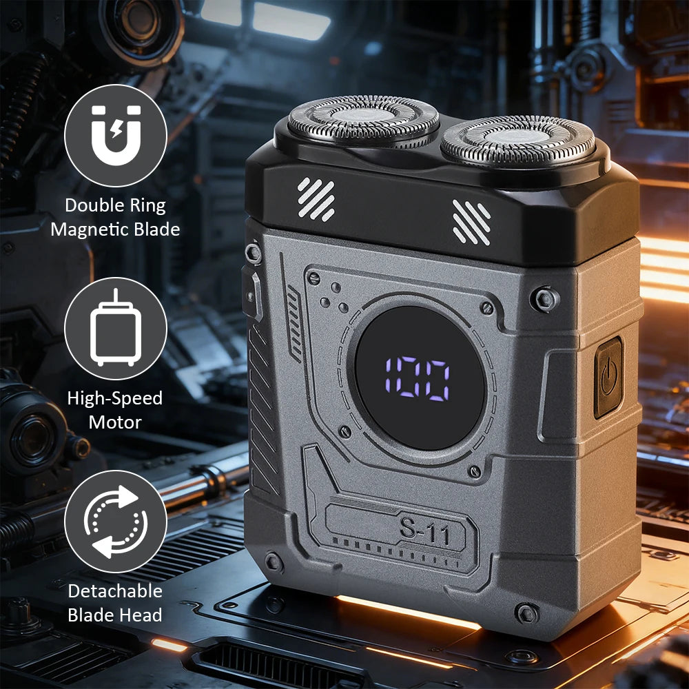 Electric Smart Shaver Household Mini Mecha Shaver Digital Display Dual Blade Rechargeable Shaver Powerful Beard Trimmer Tool