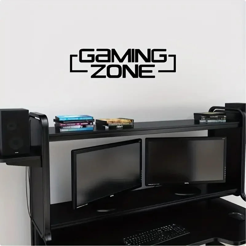 Gaming Zone Decor - Bold "GAMING ZONE" Text, Modern Gaming Room Decoration - Self-Adhesive Vinyl Stickers for Windows