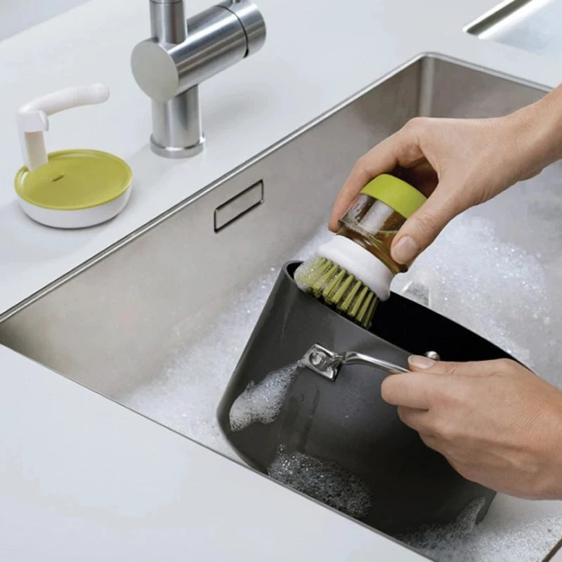 Dish Brush With Soap Dispenser Multi Use Soap Dispensing Scrub Brush For - Kitchen Dish Palm Brush With Tray