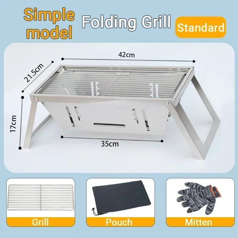 Folding Stainless Steel Charcoal BBQ Stove – Outdoor Skewer Grill