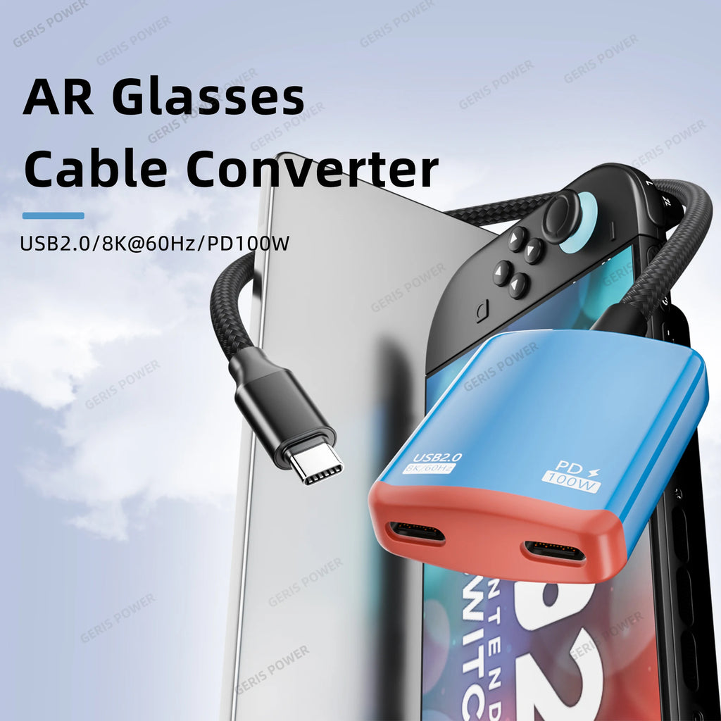 AR Smart Glasses Cable Adapter Converter 100W Type C Universal Docking Station 2 In1 USB C Hub for Steam Deck XREAL AR Glasses