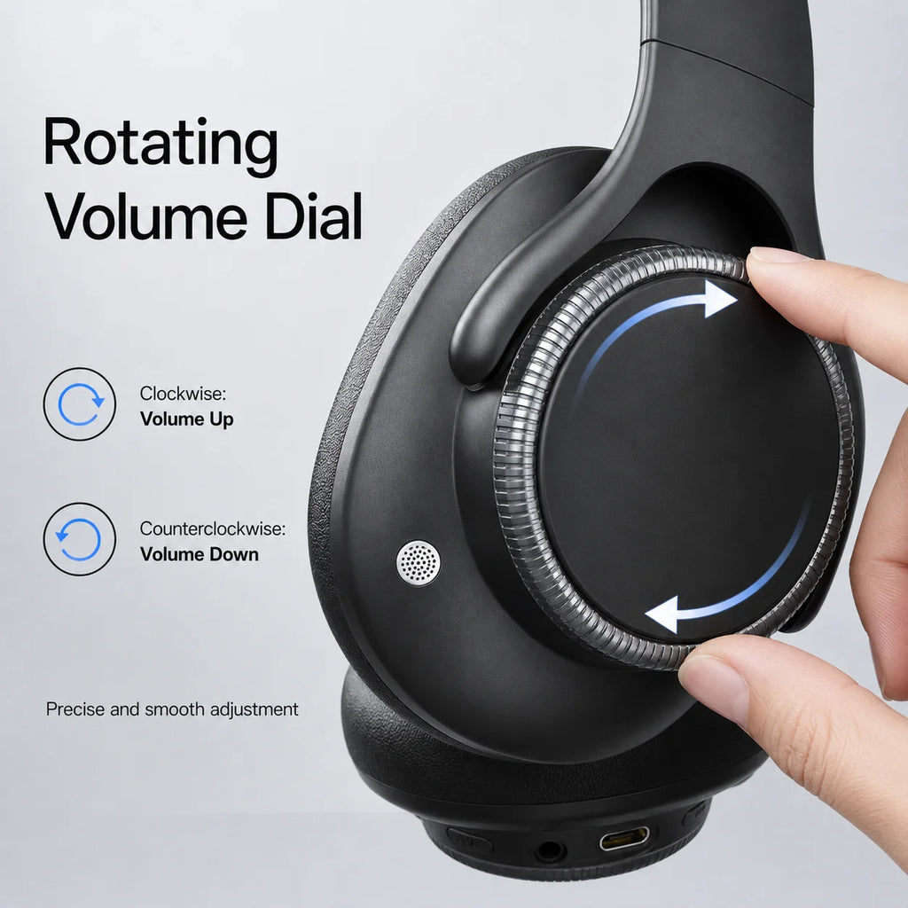Wireless Headphones Bluetooth 6.0 ANC (Active Noise Cancelling) 40mm Drivers 50H Playtime Rotating Volume Dial Over-Ear Audio