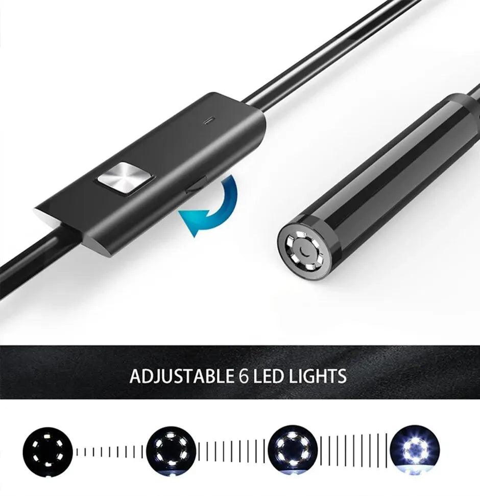 7mm Endoscope Camera – IP67 Waterproof, 6 LED Lights, Type-C & USB for Android & PC