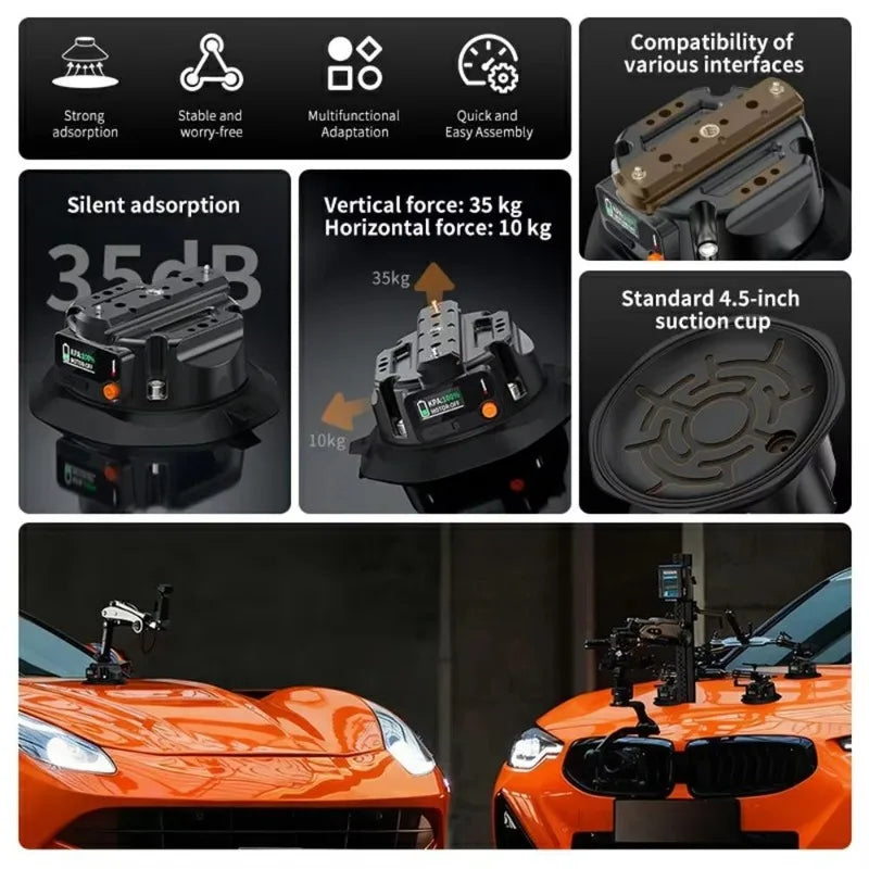 Smart 4.5-Inch Electric Suction Cup Mount with Real-Time Display, 1100mAh Battery & Leak Detection, 35KG Load for Car Window