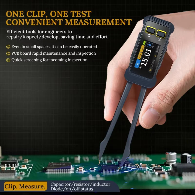 Smart LCR Tweezers, Digital SMD Tester for Capacitor/Resistor/Inductor,ESR Impedance Z/X Diode Continuity,Rechargeable LCR Meter