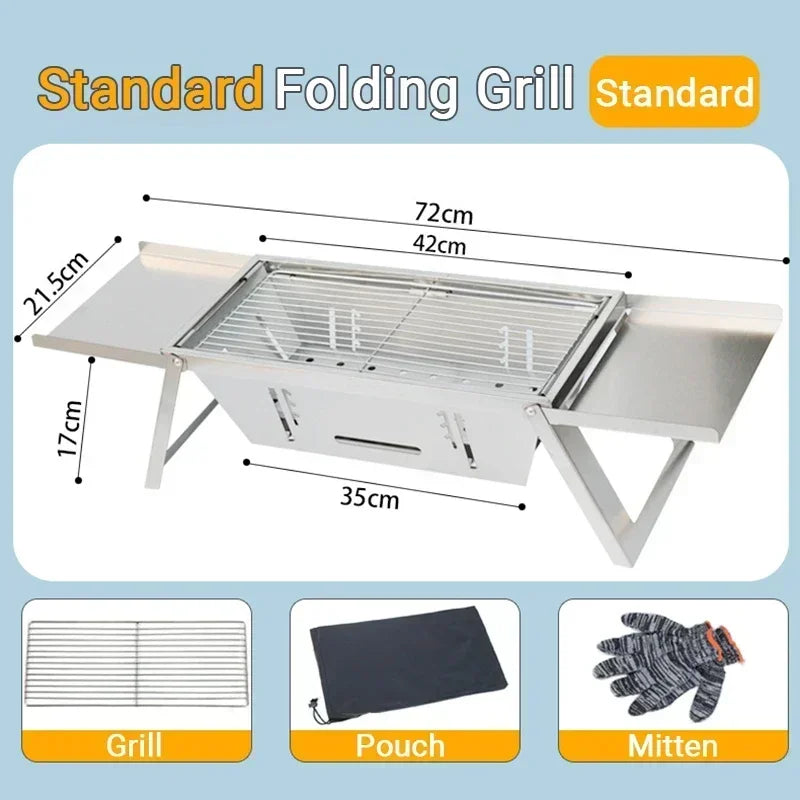 Folding Stainless Steel Charcoal BBQ Stove – Outdoor Skewer Grill