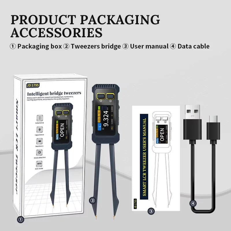Smart LCR Tweezers, Digital SMD Tester for Capacitor/Resistor/Inductor,ESR Impedance Z/X Diode Continuity,Rechargeable LCR Meter