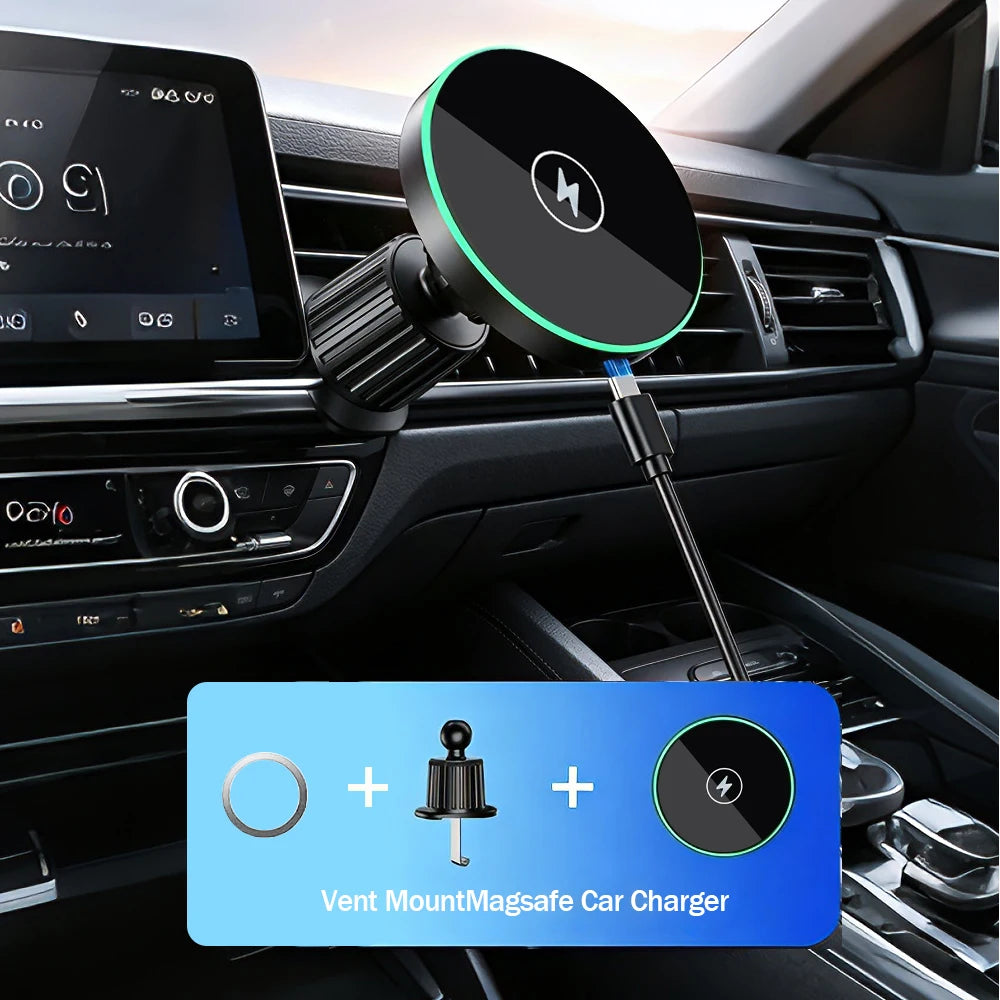 30W Magnetic Car Charger – Wireless, Fast Charging & Phone Mount in One